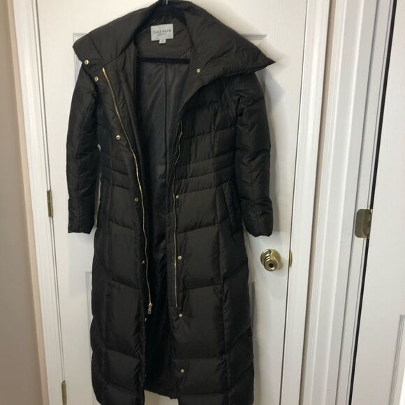 Cole Haan Signature full maxi length brown puffer coat, size extra small - Picture 5 of 16